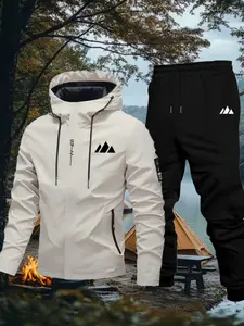 Men's Casual Outdoor Jacket Set, Camping Hiking Fitness Daily Commute Breathable Durable Mountain Wear, Long Sleeve Geometric Pattern