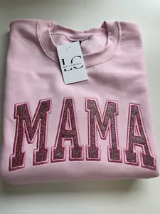 Pink Mama Glitter Heat Transfer Vinyl Embroidered Sweater - Personalized Sparkle for Stylish Moms