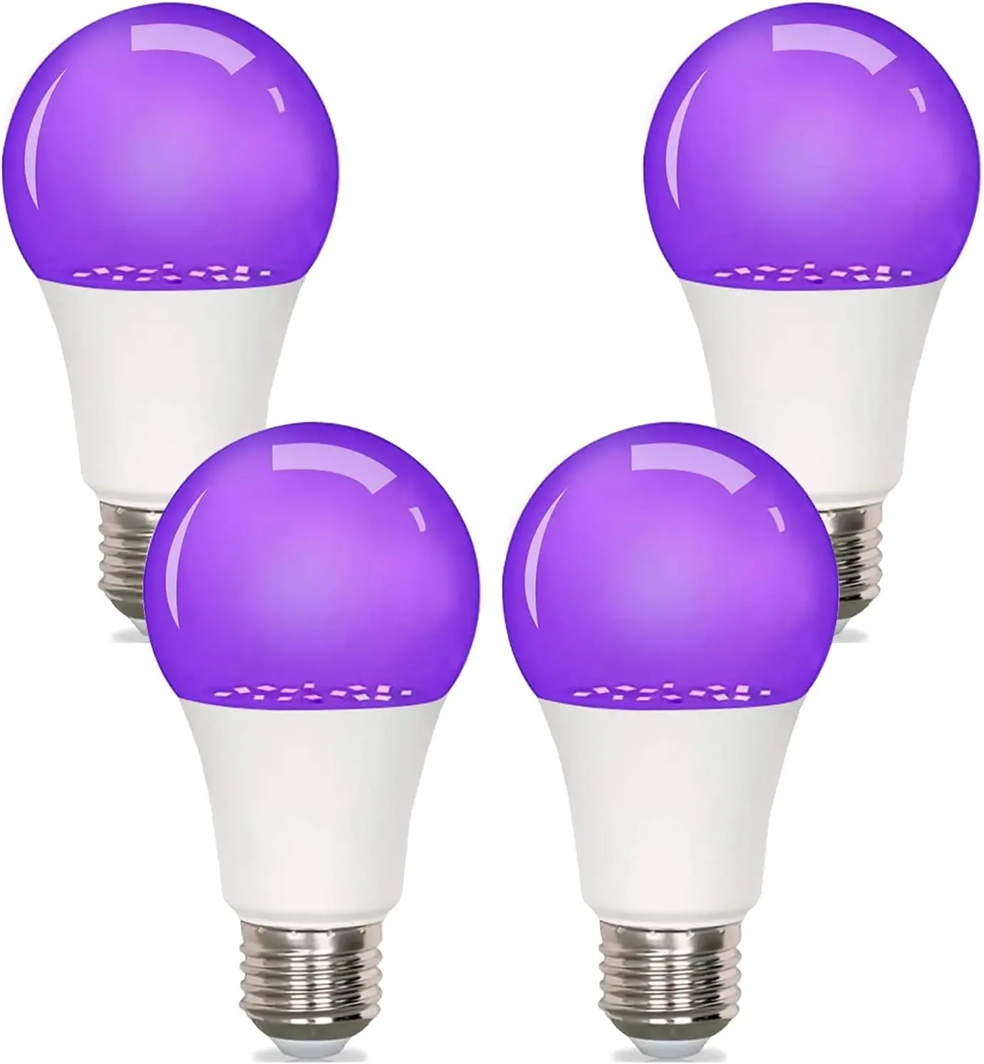 4 Pack LED Black Light Bulb 9W, A19,E26 Base,Party Glow Decor, Non-Dimmable| UV Blacklight Bulb Replace 100W,385-400nm,120V