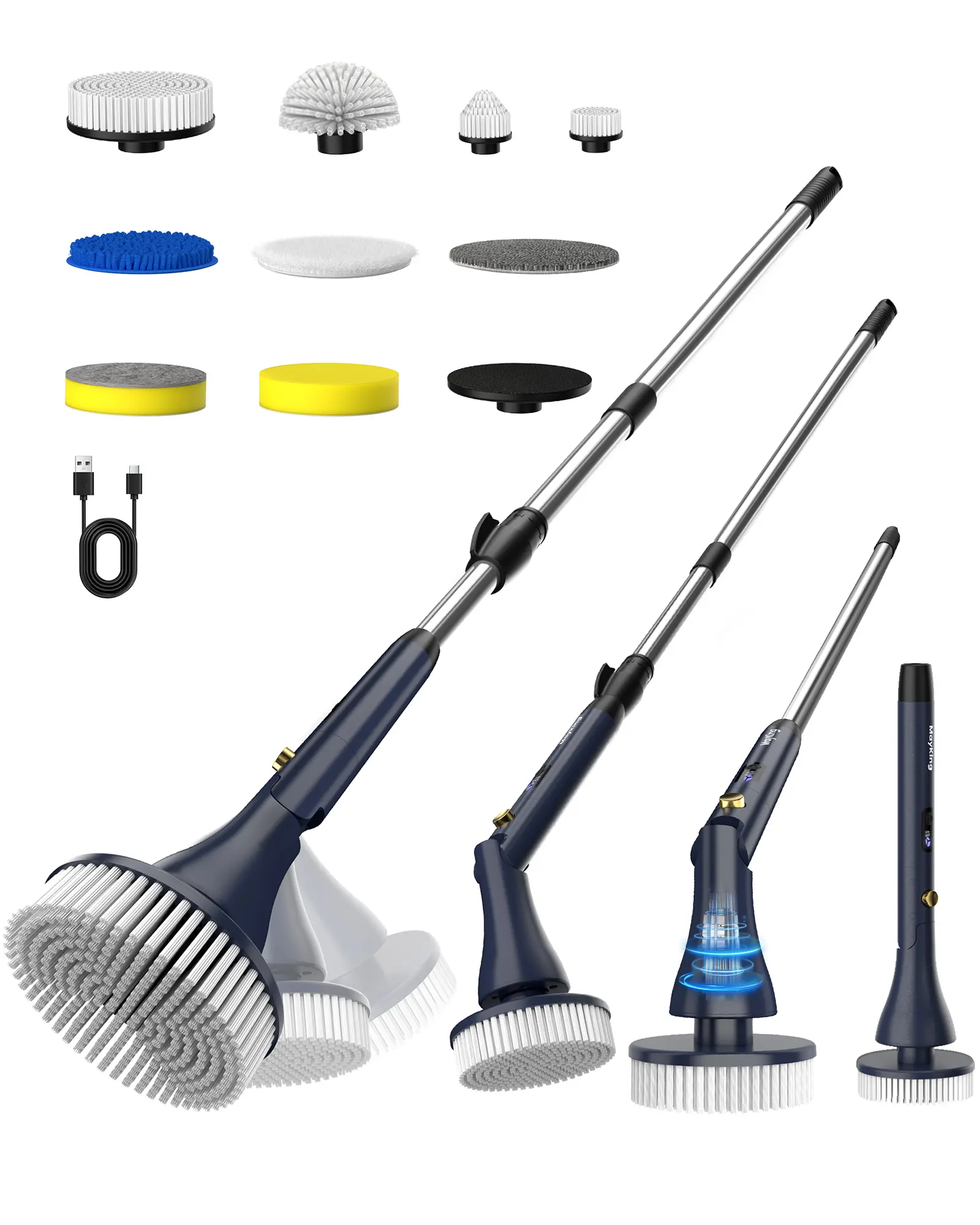 MayKing Electric Spin Scrubber with 9 Brush Heads, 3-Angle & 4-Length Adjustable Cordless Power Scrubber, 3-Speed & Battery LED Display, Electric Scrubber for Cleaning Bathroom Bathtub Floor Tiles summerwins