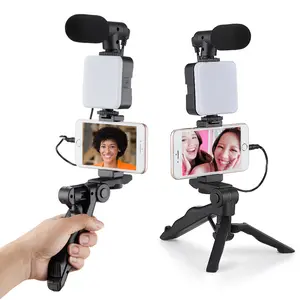 5-in-1 Vlogging Kit with Tripod, LED Light, Microphone & Phone Mount, Compatible with Smartphones, Cameras & Tablets Beginner Kit, Tabletop Tripod, Tripod Stand, Soft Fill Light, Video Blog Kit
