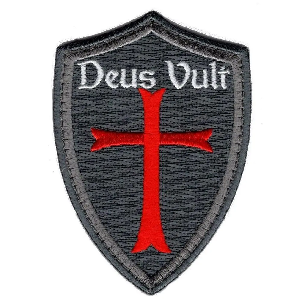 Deus Vult Cross Shield Christian Templar Knight in God Wills Patch (MT3-IRON ON)