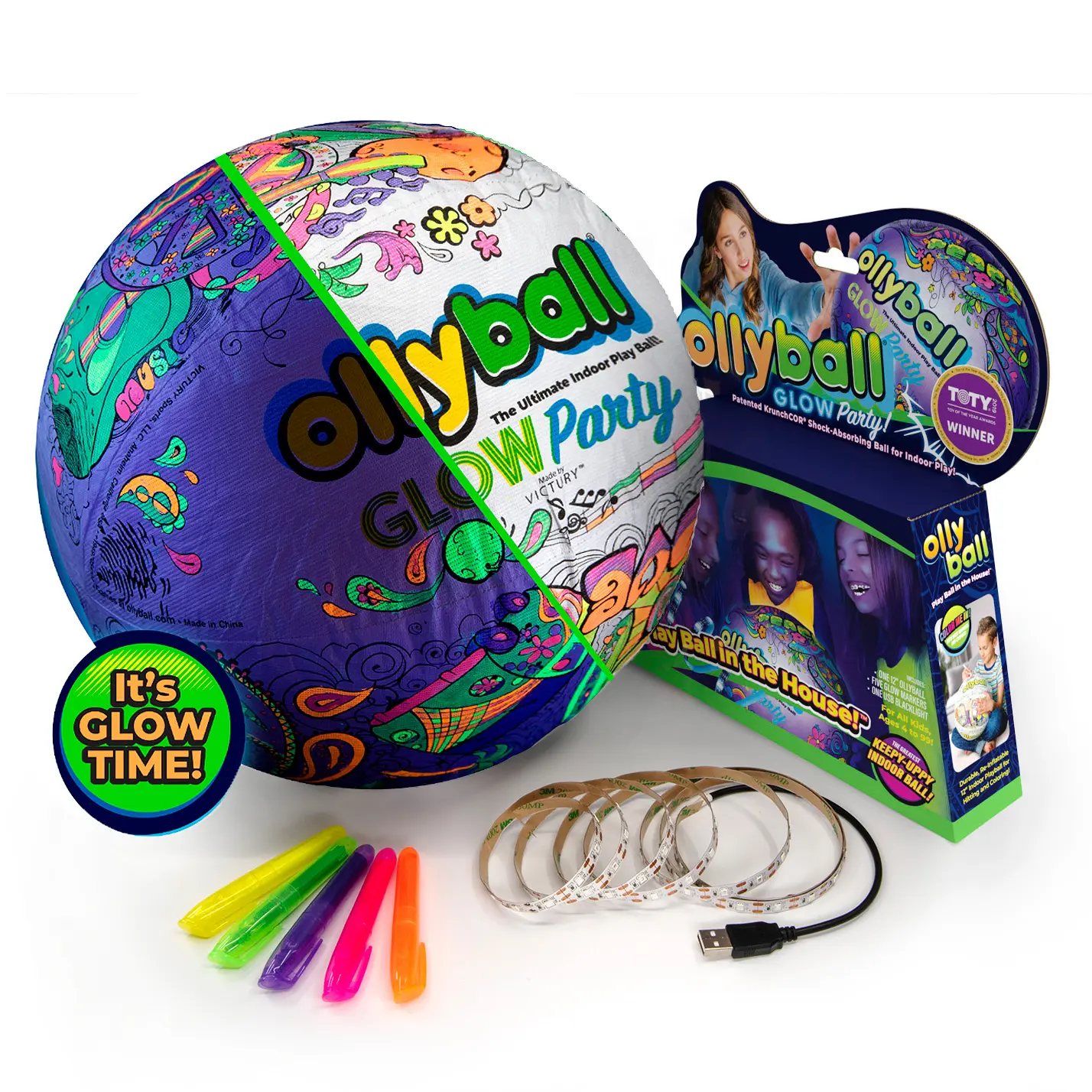 Ollyball KEEPY UPPY Glow Party Patented Kickball Volleyball and Kickball for Safe Indoor Play with Glow Time Features Glow Markers Fun