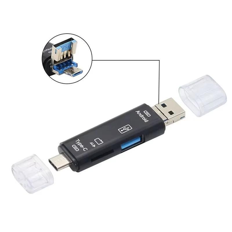 5-in-1 USB-C Card Reader OTG Adapter with SD/TF/Micro USB for Android Phone Laptop USB 2.0 Data Transfer