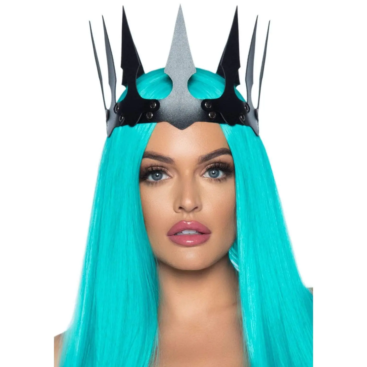 Studded Faux Leather Crown for Adults, Light Spiked Headpiece - Evil Queen & Warrior Fashion Accessories for Cosplay & Halloween Party