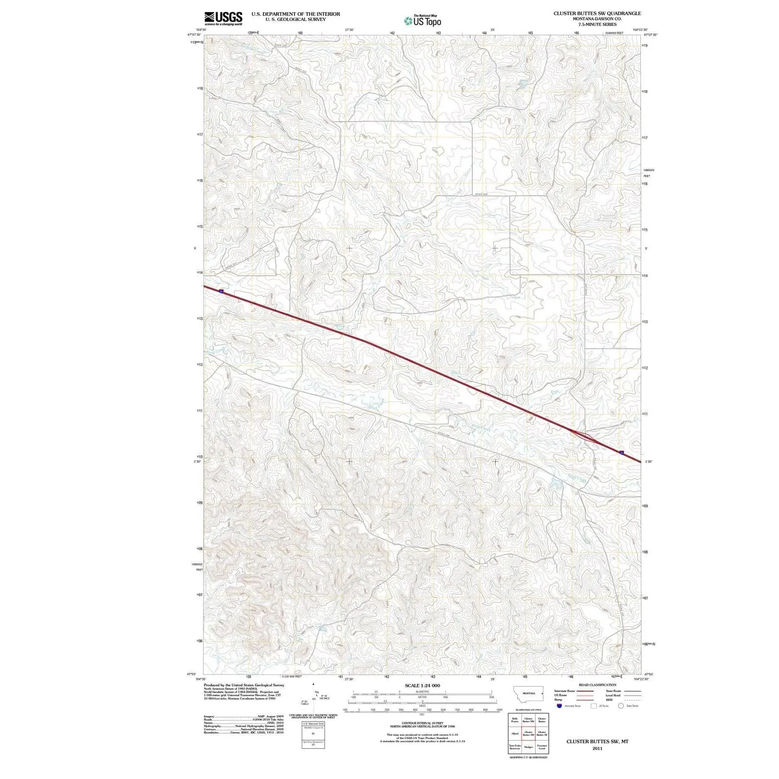 Cluster Buttes SW Montana USGS Topographic Quadrangle Map, 2011, 1:24000