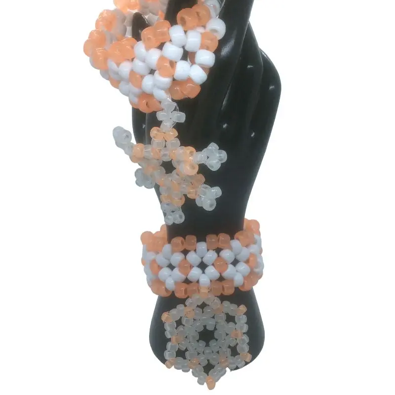 Two Kandi Cuffs Mini Bracelet Orange Glow n Dark W/ Glow Beaded Charms Snowflakes Music Festivals-Handmade-to Order