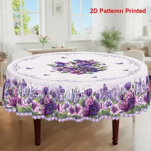 1pc, Spring Summer Themed Party Tablecloth, Buffalo Check Butterfly Lavender Peony Floral Printed Design, Rectangular/Round/Oval Table Cloth, Embossed Edge, Suitable For Indoor Outdoor Dining Picnic Dinner Dining Room Decoration