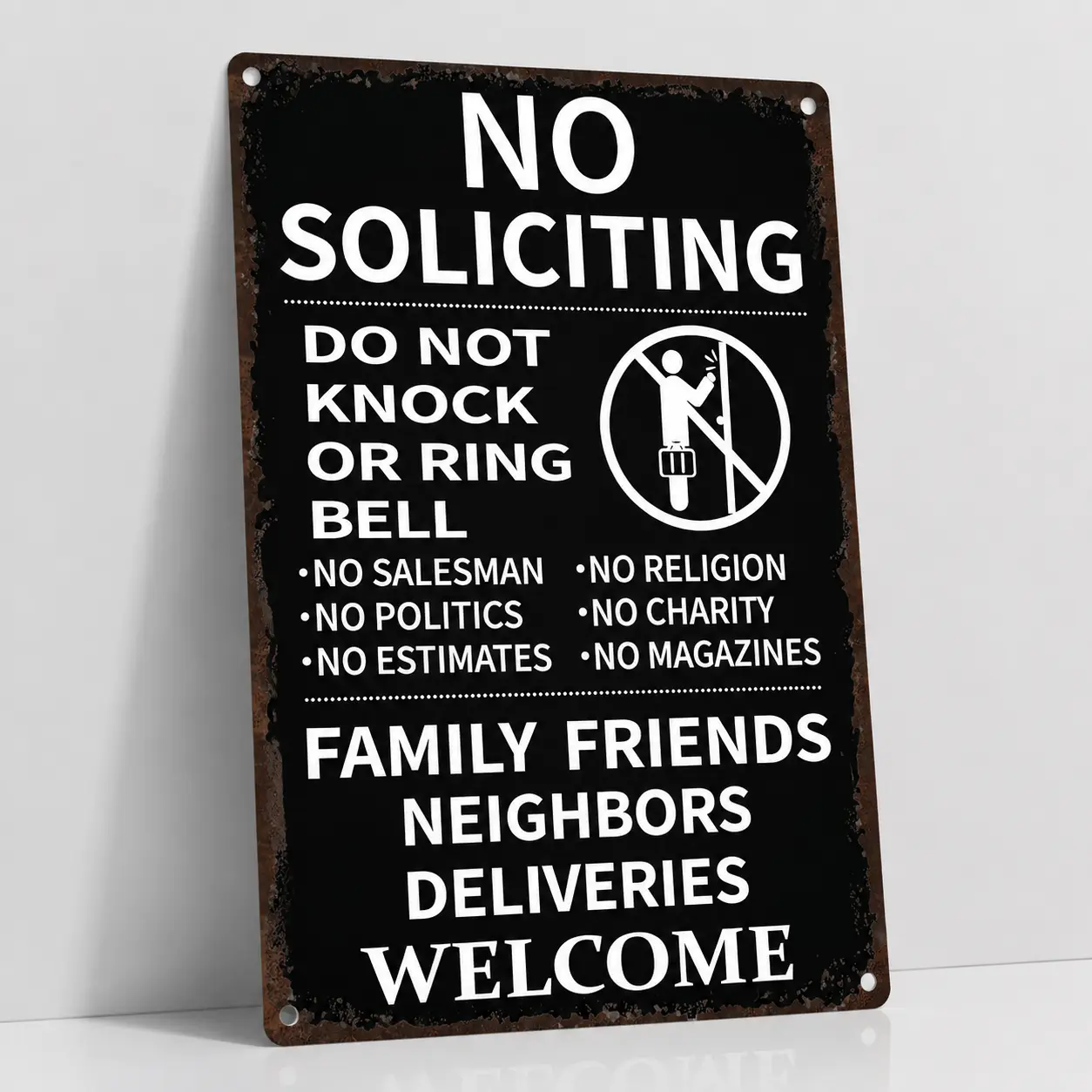 Rustic 8x12in Rectangular Hangable Casual No Soliciting Metal Door-Gate Sign - Do Not Knock Or Ring Bell Privacy Warning Plaque, Modern Farmhouse Front Door Decor, Housewarming Gift for Home,dorm decor,dorm room decor