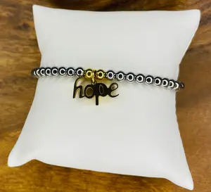 Hope Stainless Steel Bracelet with "hope" Design and Black Beads