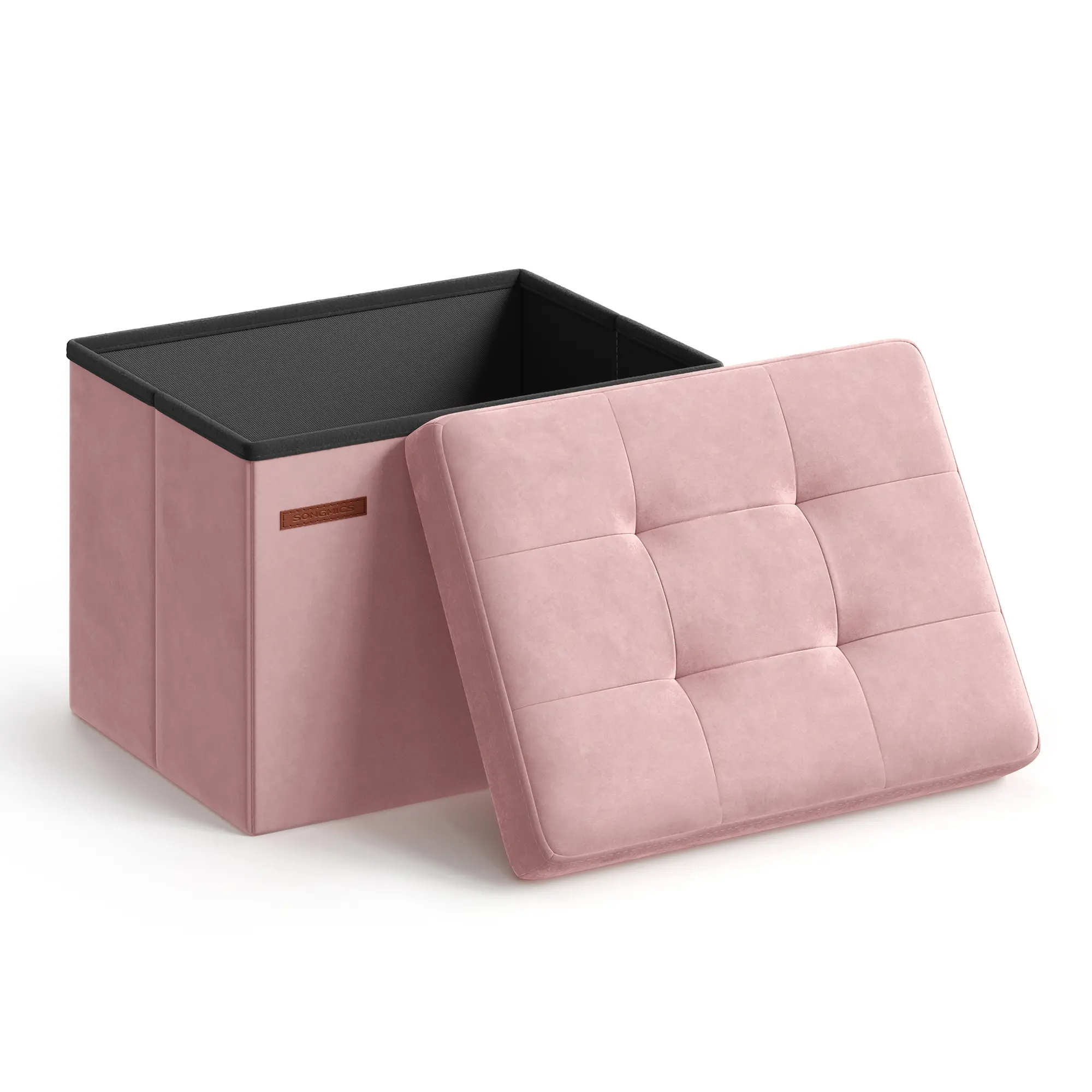 SONGMICS Small Folding Storage Ottoman,  | Foot Rest Stool, 12.2 x 16.1 Inches, 286 lb Capacity, Bedroom, Dorm