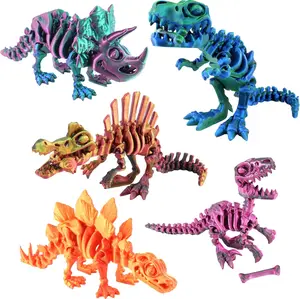 PowerTRC 5PCS 3D Printed Dinosaur Skeletons, T-Rex Triceratops Stegosaurus Velociraptor Spinosaurus Fidget Toys, 3D Printed Dragon Animals Toys, Articulated 3D Figurine Stress Relief Toy
