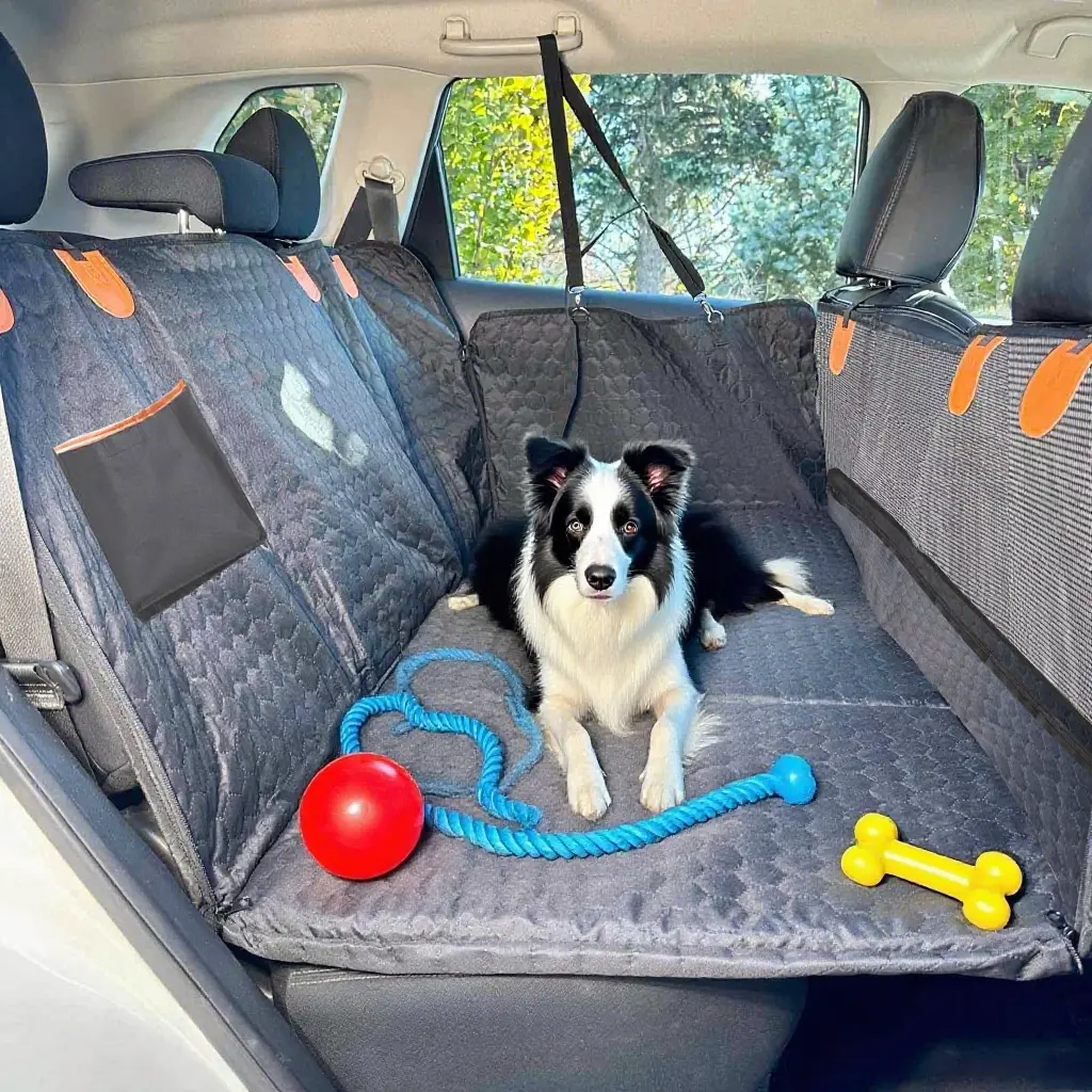 Dog Back Seat Extender with Hard Bottom — Heavy Duty Waterproof Back Seat Cover, Protects Seats from Dirt & Scratches, Mesh Window for Airflow, Take Your Dog on Every Trip, Fits Truck SUV