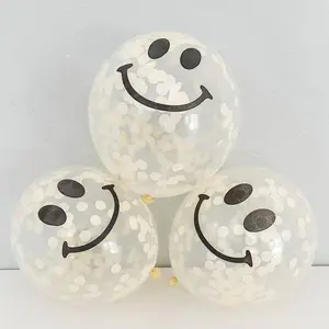12 Inch Smiley Face Confetti Filled Latex Balloons: Yellow 5pk