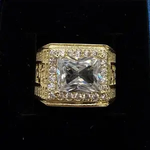 Gold Plated Ring for Men with Diamond Cut Center Stone