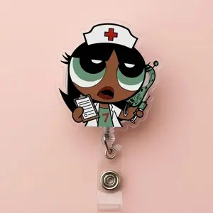 Power puff girls Retractable ID Badge Reel Cute Durable Acrylic ID Badge Holder Nurse Accessory Unique Gift for Nurses, Nursing Students or Coworkers