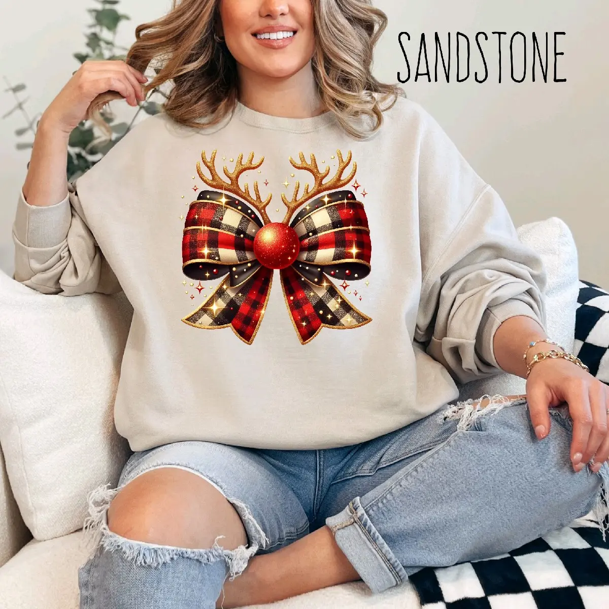Coquette Christmas Bow Sweater, Super Shiny, Cute Christmas Sweater, Christmas design Coquette Sweater, Super Soft, Jerzees Sweatshirt Women Crewneck Long Sleeve Comfort Comfortable Pullover Womenswear