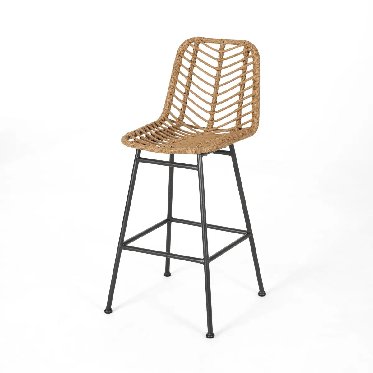 Sawtelle 2-Seat Outdoor Wicker Counter Height Barstools Set, Modern 20.25in Wide Gray Handwoven PE Rattan, Black Iron Frame, 28.75in Angled Bistro Design (20.25x21.75x43.00in) for Backyard Patio, 20.25 Inches Wide, 20.25 X 21.75 X 43.00 Inches