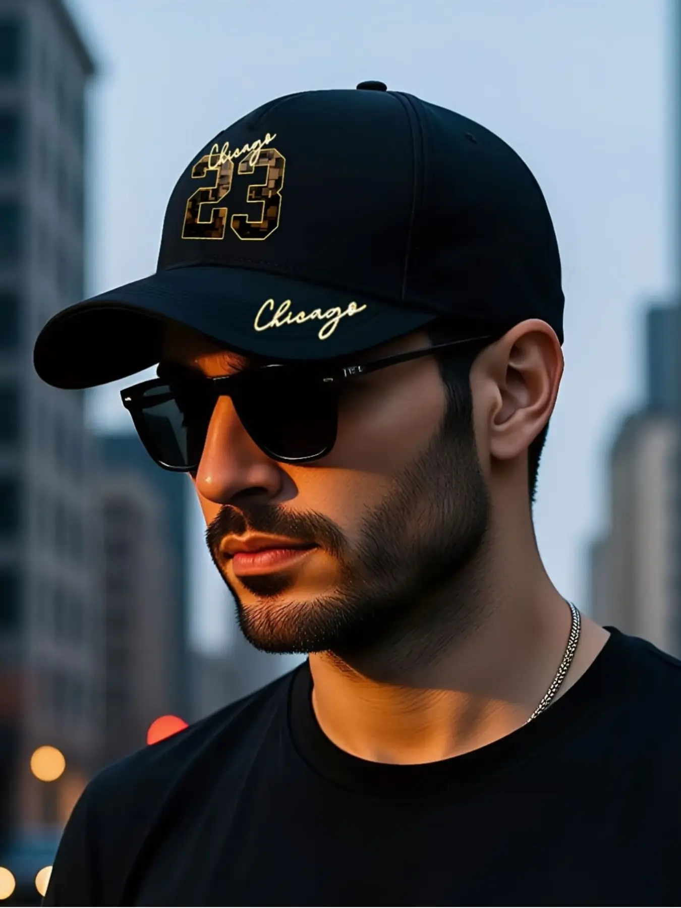 Chicago Print Hip Hop Hat, Adjustable Snapback Streetwear Baseball Cap, Loose-Fit Sporty Brimmed Hat, Polyester Cap, Perfect Gift for Friends and Yourself