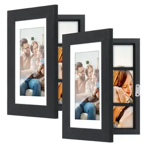 Quick Change 8x10 Photo Storage Display Frame ,2 Pack Front Open Wall Or Tabletop Storage Wood Frame , Black Decor Wooden