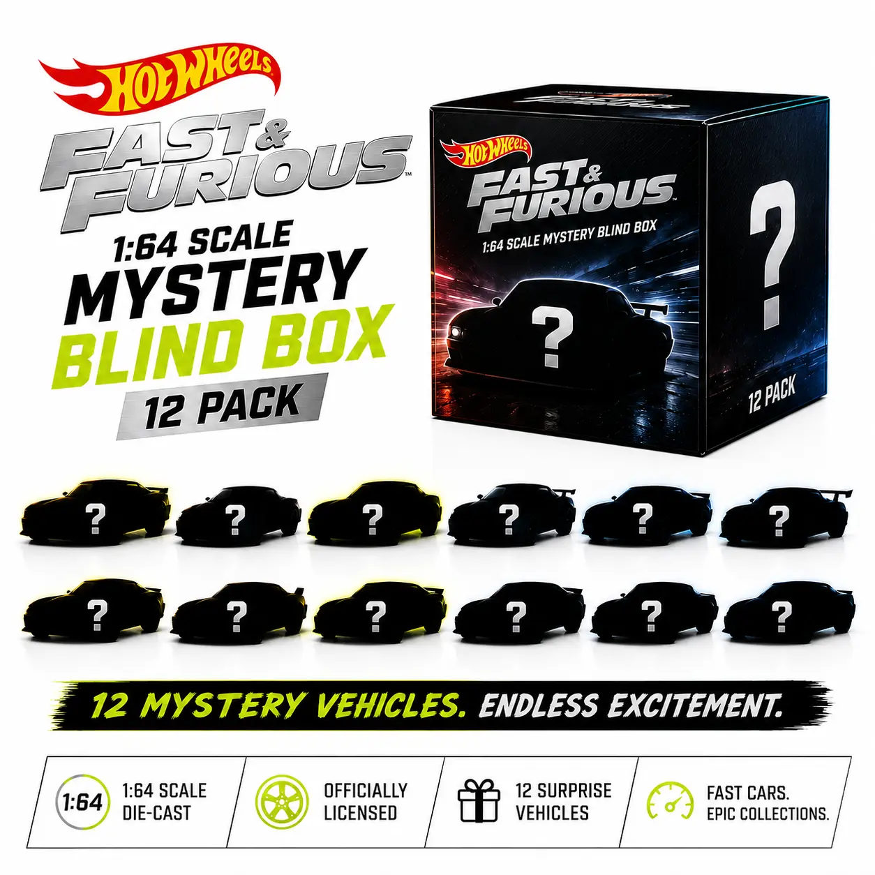 Hot Wheels Fast & Furious 1:64 Scale Mystery Blind Box | 12 Pack