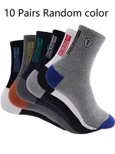 Men's Athletic Crew Socks, Moisture-Wicking & Breathable Design, Cushioned Comfort for Running/gym/workout, Pack of 10 (random Colors)