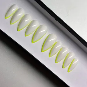 Neon Tip Nails | Luxury Presson Nails | Glue on Trendy Nails | Handmade Nails | Gel X Nails | Summer Style and Trendy custom press acrylic press nail 3d charms