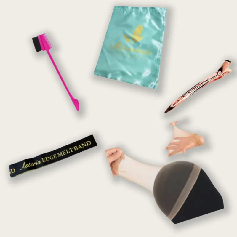 Asteria Hair Gifts With HD Wig Cap & Elastic Band & Brush & Stain bags & Duck Bill Clips