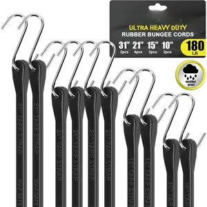 Bungee Cords with Hooks - Heavy Duty 30"/21"/15"/10" 10 Pack Rubber Straps, 304 Stainless Steel S-Hooks, 1.5X Stretch & 180 Lbs Load, Weatherproof for , Tarp, , Camping, Outdoor