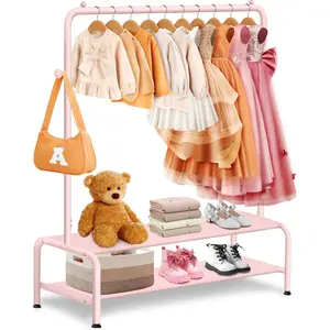 Kids Clothing Rack - Dress Up Storage - Dress Up Rack for Little Girls - Small Kids Costume Wardrobe with 2 Fabric Shelves - Princess Room Bedroom Decor