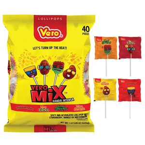 Vero Banda Fuego Mix Assorted Chili Lollipops, 40 Count Bag Mexican Candy Dulces Mexicanos Candies Spicy Sweet Sugar Snack