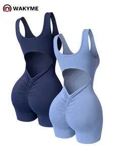 Women's Backless One Piece Yoga Romper Tank Top Shorts Slim Fit Workout Gym Fitness Activewear Jumpsuit