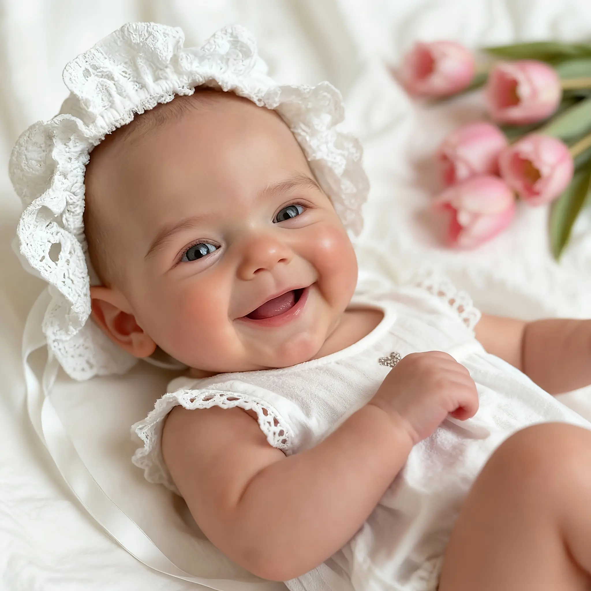 13" Handmade Lifelike Smiling Baby Girl Doll, Soft Silicone Reborn with Big Eyes, Gift for Kids & Collectors Realistic Rebirth Doll Rebornbabydoll