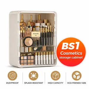 Large Capacity Makeup Organizer, Cosmetic Storage Box with Brush Holder, Desktop Vanity Organizer for Skincare & Cosmetics, Bathroom Bedroom Dressing Table