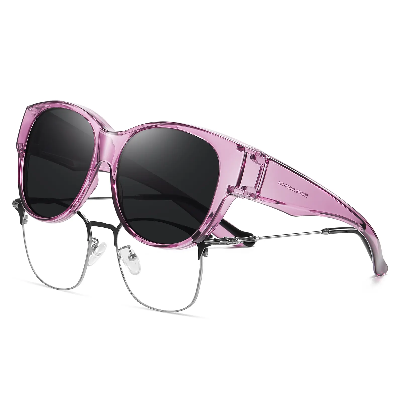 Transparent Purple Frame Grey Lens