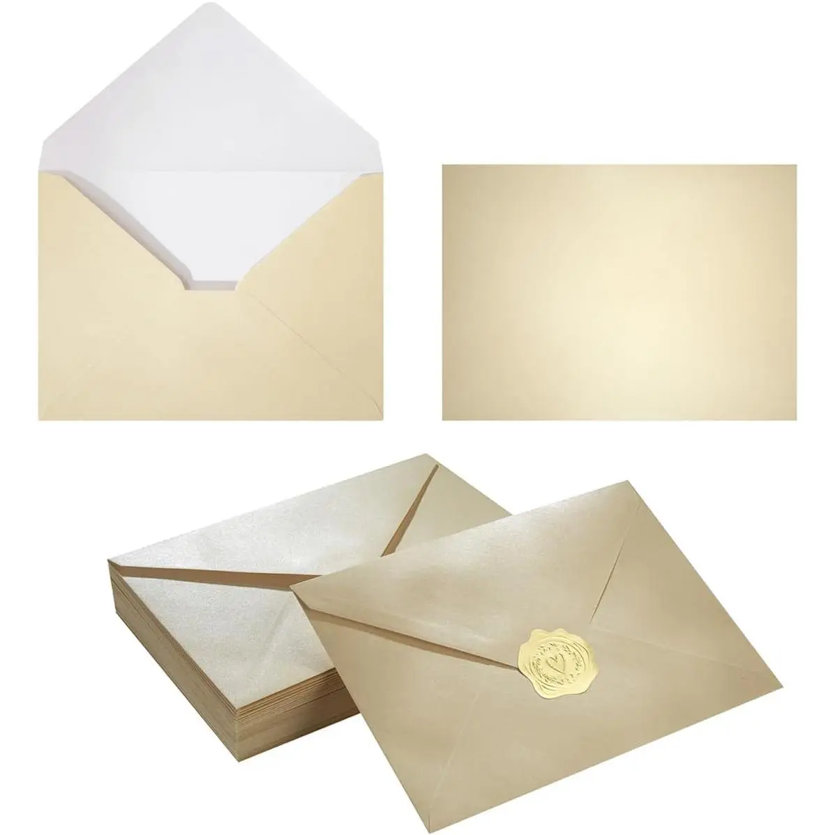 Shiny A7 Office Stationery Supplies Envelopes (5x7 in, 50-Count) with Stickers for Wedding Invitations, Special Occasions