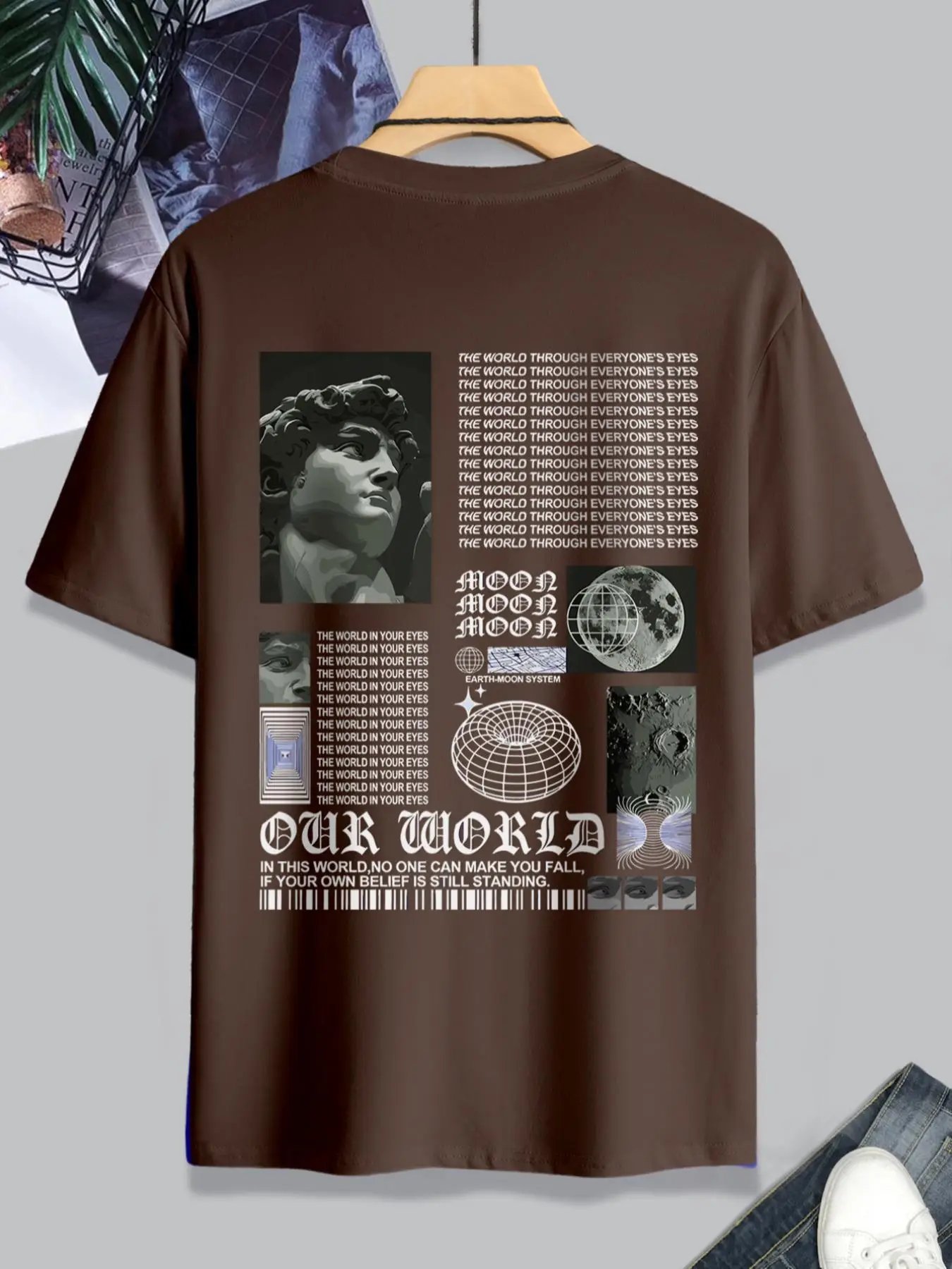 Men's Thin Letter & Graphic Round Neck Tee, Fashion Casual Vintage Regular Fit Vintage Sculpture Print Short Sleeve T-Shirt, Streetwear, Graphic Tees,