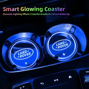 2Pcs Car LED Luminous Water Cup Coaster Colorful Coaster Lamps For Land Rover Range Rover Evoque Velar Defender Discovery Freelander Land Cruiser