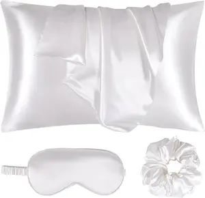 Satin Pillowcase Set - Queen Size Pillowcase, 1 Eye Mask, and 1 Scrunchie - Luxurious Silky Satin for Hair and Skin Care