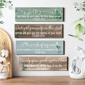 4pcs, Vintage Style Bible Scripture Wall Decoration, Psalm Bible Wooden Christ Sign, Rural Style Wall Art, Prayer Decorations, Suitable for Bedroom Living Room Bedroom Wall Decorations