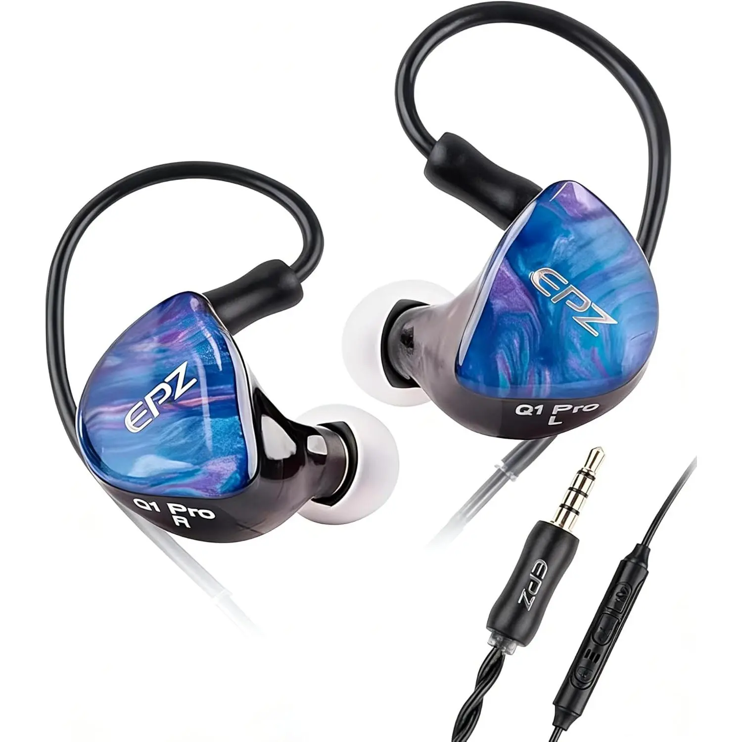 EPZ Q1 PRO Dual-Driver In-Ear Monitors, Durable HiFi Bass Earbuds with 3.5mm Port, Detachable Copper Cable, Microphone for Hands-Free Recording & Audiophile Lifestyle, Headset, Waterproof