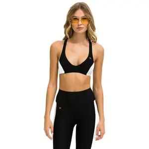 COLOR BLOCK BRALETTE SPORTS BRA - BLACK