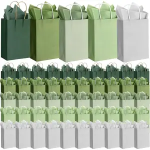 25 Sets 50 count Sage Green  Bags with Tissue Paper Bulk Sage Green Party Favor, 25 Thank You  Bags, 25 Wrapping Paper for Wedding Guests Birthday  Shower, 8.27 x 5.91 x 3.15