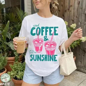 [Sale off up to 50%] Iced Coffee and Sunshine Shirt, Iced Coffee Shirt, Coffee Lover Gift, Summer Graphic Tee, Summer Vibes Shirt, Coffee Tshirt, Graphic Streetwear T-shirt
