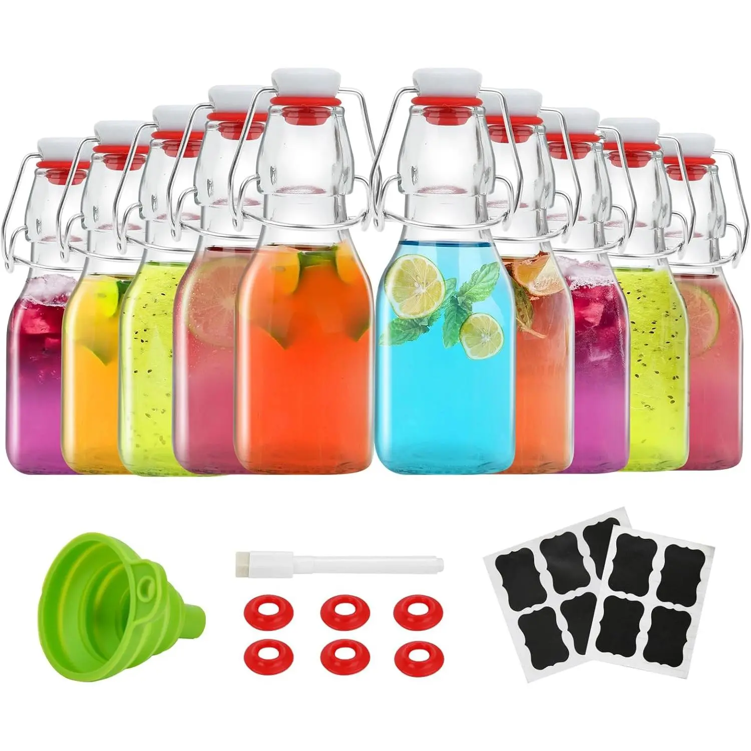 Swing Top Glass Bottles 4 oz With Flip Airtight Lids for Home Brewing, Beverages, Oil, Vinegar, Water, Soda, Kefir, Limoncello, Homemade , vanilla(10 Pack