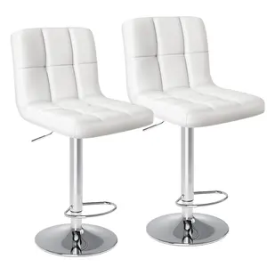 Swivel Barstools Set of 2 in PU Leather with Hydraulic Lift, Kitchen Counter Height Stools Featuring Thickened Seat Cushions and Back