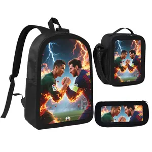 Football Star Messi5 backpack 3Pcs forTeen Girls Boys School Bookbag with LunchboxPecil box, office travel bag Best Gift Meshbackpacks Daypack