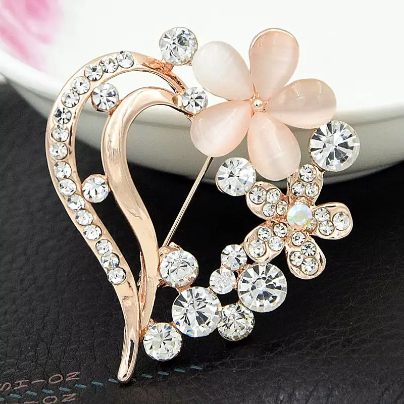 Luxury Rhinestone Love Heart Brooch - Elegant Hollow-Out Crystal Pin | Sparkling Clothing Accessories for Women and Girls NONE