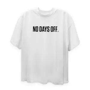 No Days Off -  Signature Oversized Tee - Unisex - Alpha Silhouette - Oversized fit with dropped shoulders - Shoulder-to-shoulder tape and double-needle hems.  Zero Retreat. Pre-shrunk  - "No Days Off" text and tribal Pitbull design. Cotton -  Man