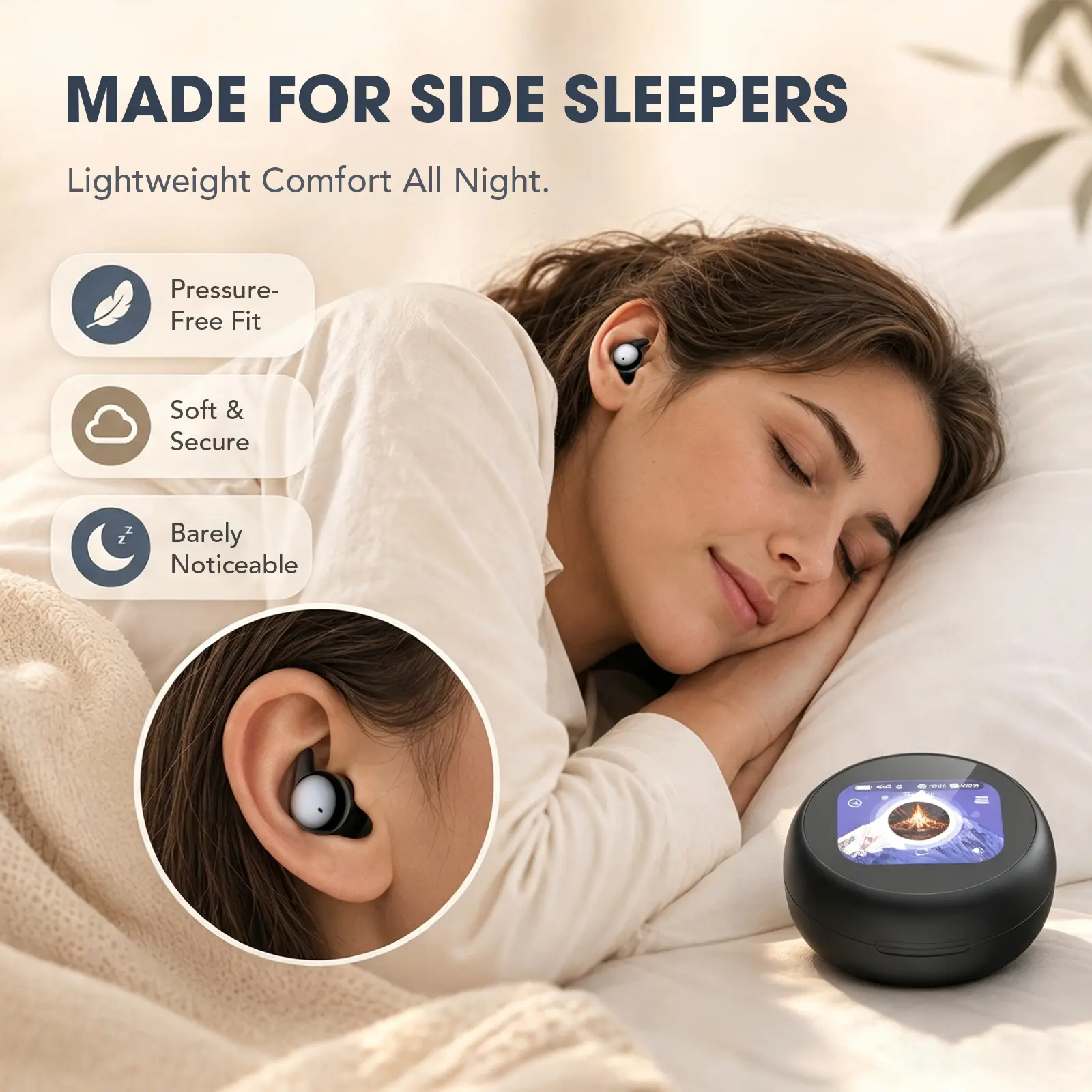 [Back to School Must-Have] HTC NE90 AI Sleep Earbuds, White Noise Sleep Headphones, Bluetooth 6.0 Wireless Earbuds for Sleeping, Studying & Focus, Ultra-Comfort for Side Sleepers, Travel & Daily Use